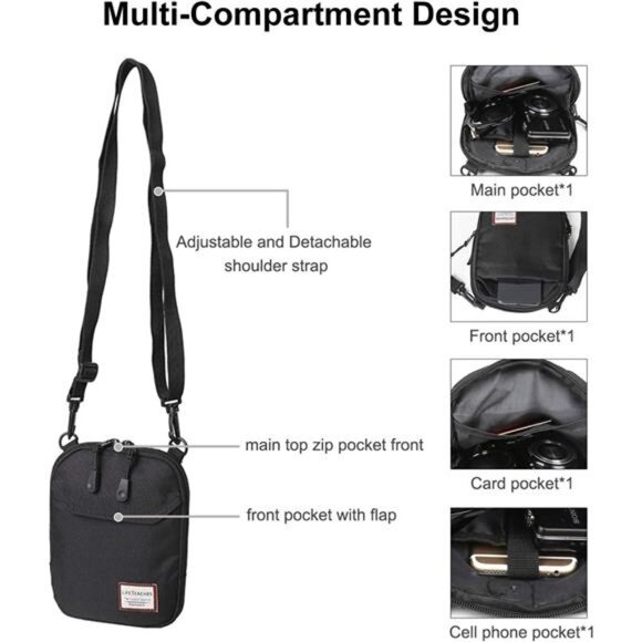 Small Crossbody Bag for Men, Mini Messenger Bag Shoulder Bag for Phone Passport - Picture 3 of 7
